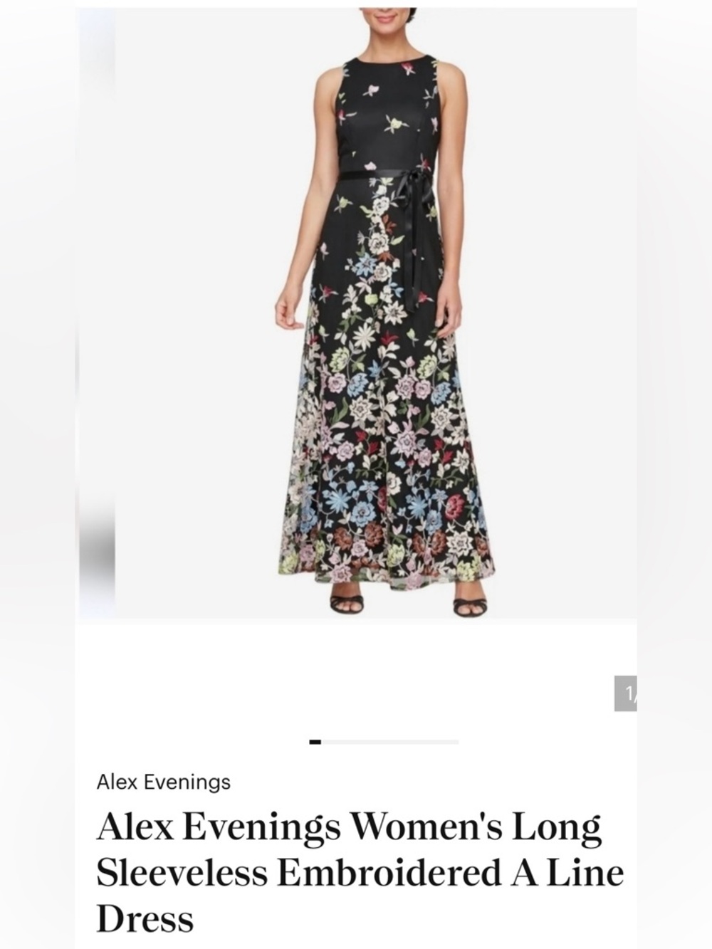 ALEX EVENINGS  Black Floral GOWN  EMBROIDERED FLOWERS Wedding MOB